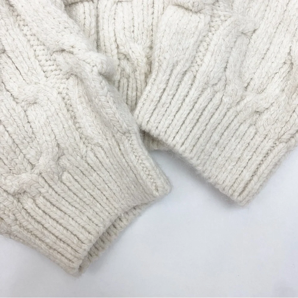 Zara Cable Knit Soft Chunky Cropped Button Front V Neck Cardigan Sweater Ivory - Picture 12 of 14
